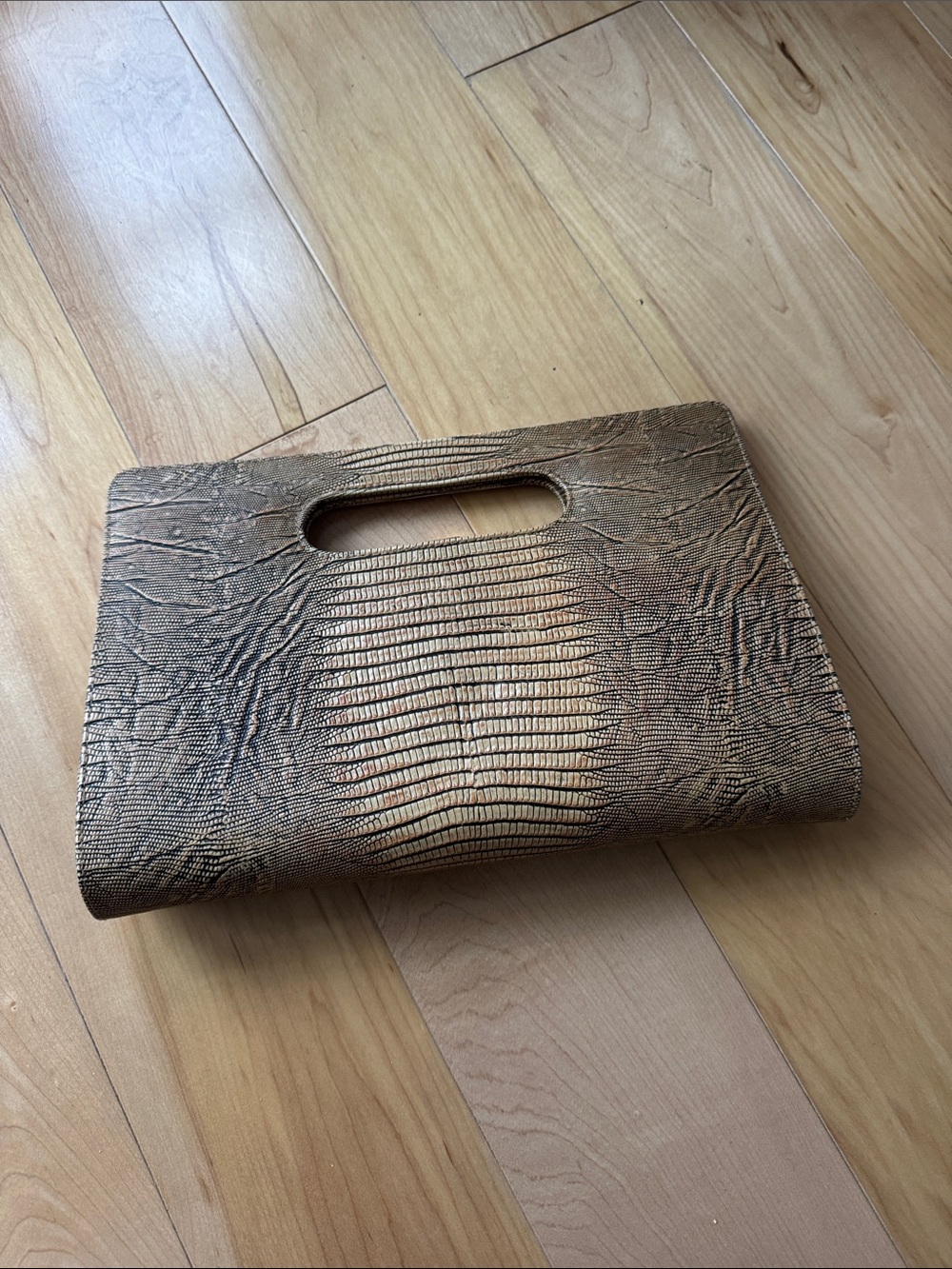 Metallic Bronze Textured Handle Clutch